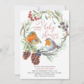 ロビンと松ぼっくりリースのメリー リトル ベビー シャワー 招待状 (正面)