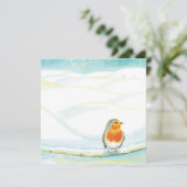 ロビンと白い冬の風景のイラスト カード (スタンド正面)