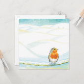 ロビンと白い冬の風景のイラスト カード (正面/裏面インサイチュ)