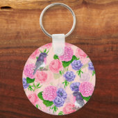 ロビンと花、水彩模様 キーホルダー (正面)