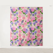 ロビンと花、水彩模様 タペストリー (正面)