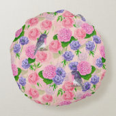 ロビンと花、水彩模様 ラウンドクッション (裏面)