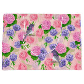 ロビンと花、水彩模様 ラージペーパーバッグ (正面)