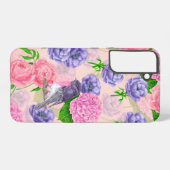 ロビンと花、水彩模様 SAMSUNG GALAXYケース (裏面横)