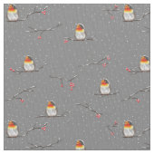 ロビンと雪のパターン ファブリック (クローズアップ)