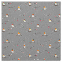 ロビンと雪のパターン ファブリック