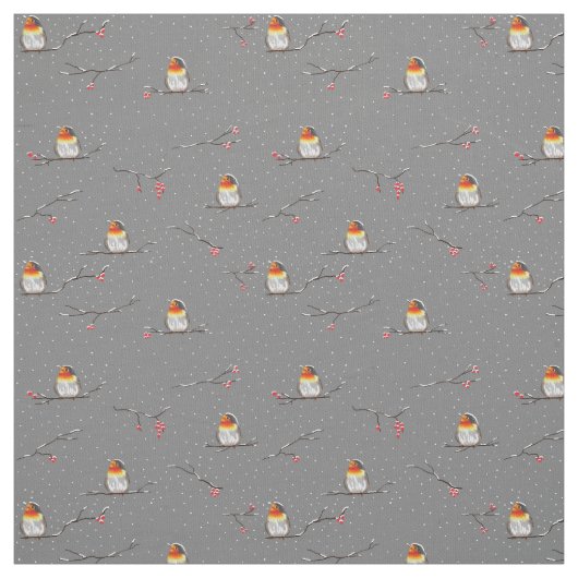 ロビンと雪のパターン ファブリック (見本)