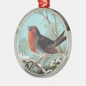 ロビンのヴィンテージの鳥のイラストレーション メタルオーナメント (左)