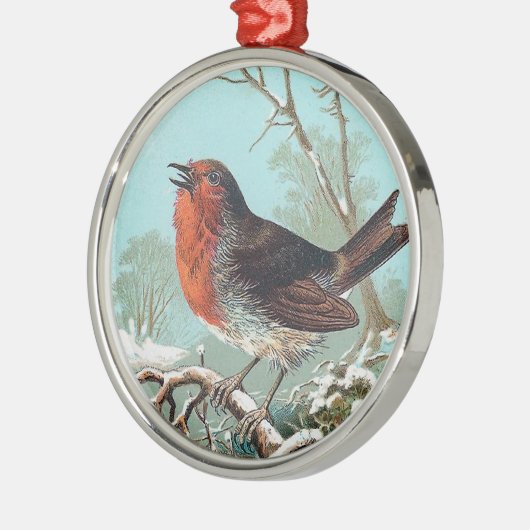 ロビンのヴィンテージの鳥のイラストレーション メタルオーナメント (左)