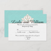 ロビンの卵の青いオレンジダマスク織の結婚式の応答カード 出欠カード (正面/裏面)