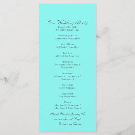 ロビンの卵の青いターコイズアクア結婚ブルー プログラム (裏面)