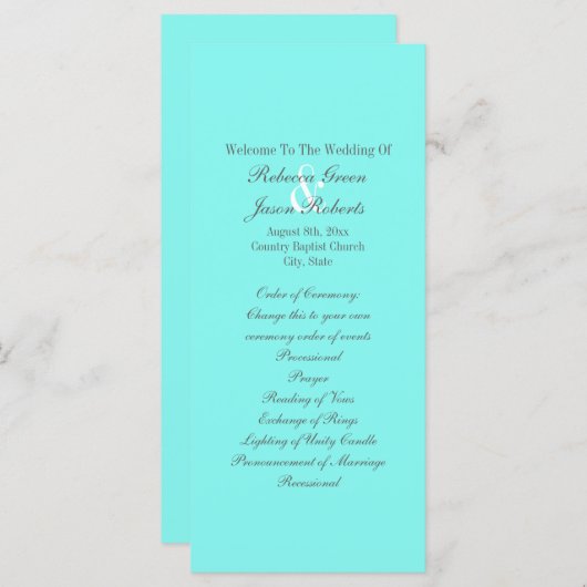 ロビンの卵の青いターコイズアクア結婚ブルー プログラム (正面/裏面)