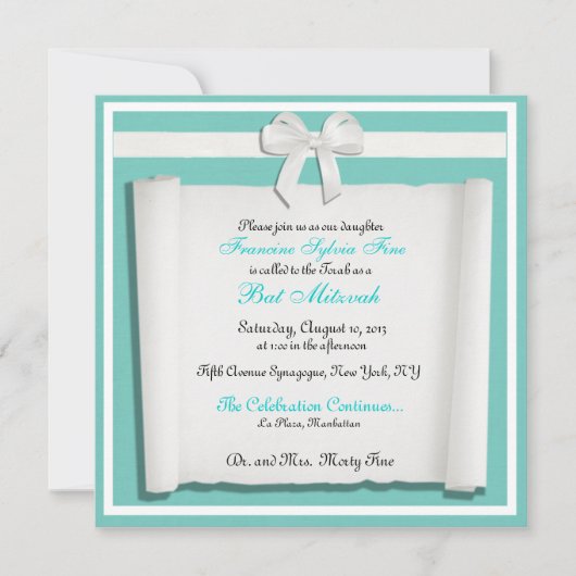 ロビンの卵の青いバルミツワーの招待状 招待状 (正面)