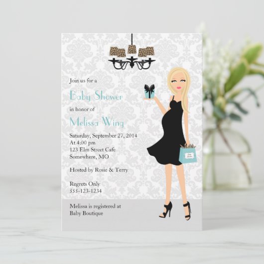 ロビンの卵の青いヒョウの妊娠したお母さんのベビーシャワー 招待状 (スタンド正面)