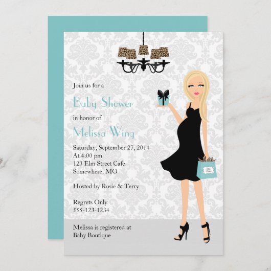 ロビンの卵の青いヒョウの妊娠したお母さんのベビーシャワー 招待状 (正面/裏面)