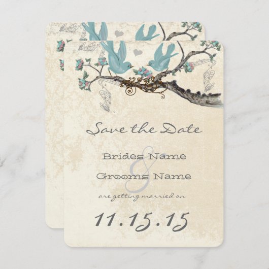 ロビンの卵の青いヴィンテージの鳥が日付を保存 セーブザデート (正面/裏面)