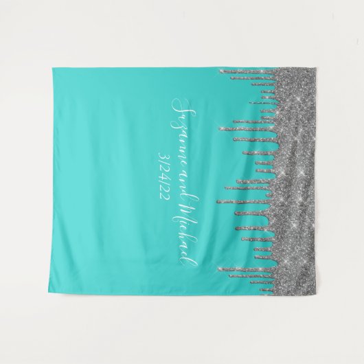 ロビンの卵の青い銀の輝きが滴るウェディング タペストリー (正面(横))