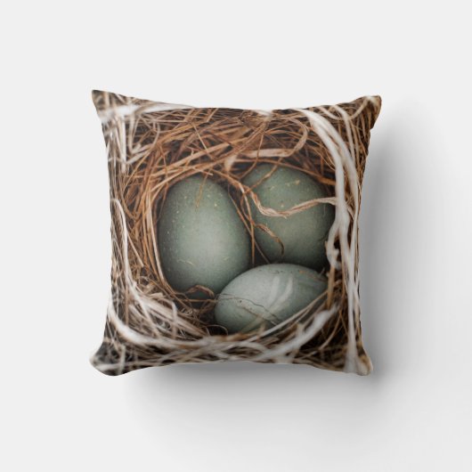 ロビンの卵の青い鳥の巣の春の母枕 クッション (正面)