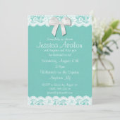 ロビンの卵の青および白いレースのブライダルシャワーの招待 招待状 (スタンド正面)