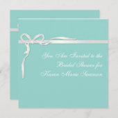 ロビンの卵青ジュエリーボックスと白いリボン 招待状 (正面/裏面)