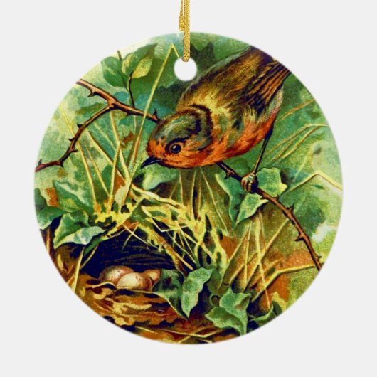 ロビンの巣のヴィンテージのイラストレーション セラミックオーナメント (裏面)