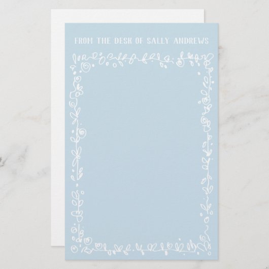 ロビンの文房具の卵の青い机 便箋 (正面/裏面)