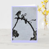 ロビンの木版画のスタイルの挨拶状 カード (黄色い花)