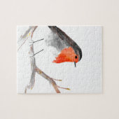 ロビンの水絵画色のクリスマスアート ジグソーパズル (横)
