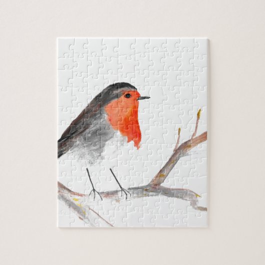 ロビンの水絵画色のクリスマスアート ジグソーパズル (縦)