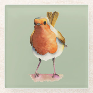 ロビンの鳥の水彩画の絵画 ガラスコースター