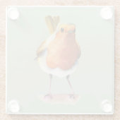 ロビンの鳥の水彩画の絵画 ガラスコースター (裏面)