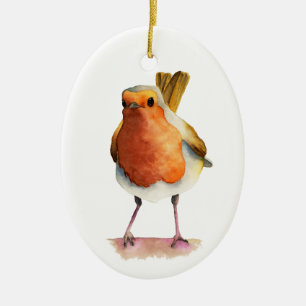 ロビンの鳥の水彩画の絵画 セラミックオーナメント