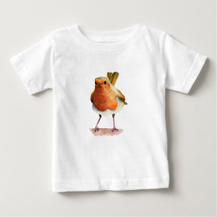 ロビンの鳥の水彩画の絵画 ベビーTシャツ