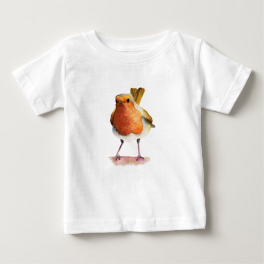 ロビンの鳥の水彩画の絵画 ベビーTシャツ (正面)