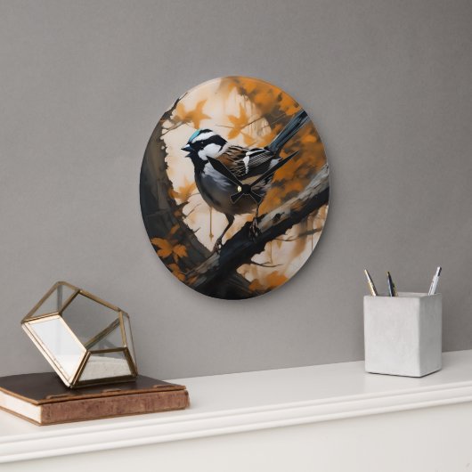 ロビンは木の油絵を描に入った。 ラージ壁時計 (オフィス)