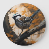 ロビンは木の油絵を描に入った。 ラージ壁時計 (正面)