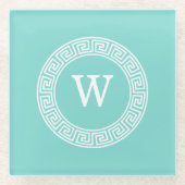 ロビンエッグウィットギリシャ鍵Rndフレームイニシャルモノグラム ガラスコースター (正面)