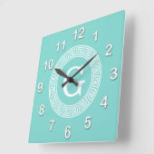 ロビンエッグウィットギリシャ鍵Rndフレームイニシャルモノグラム スクエア壁時計 (傾斜)