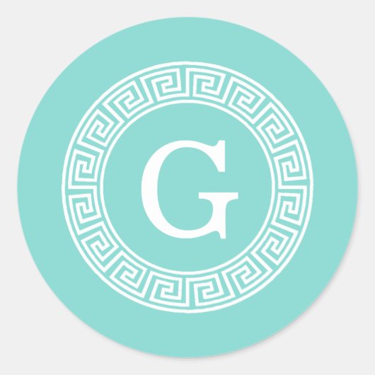 ロビンエッグウィットギリシャ鍵Rndフレームイニシャルモノグラム ラウンドシール (正面)