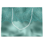 ロビンエッググリーンのレースのウェディングシャワー ラージペーパーバッグ (正面)