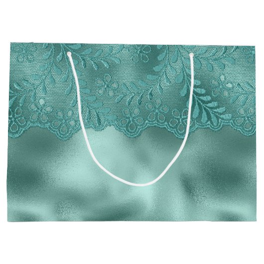 ロビンエッググリーンのレースのウェディングシャワー ラージペーパーバッグ (裏面)