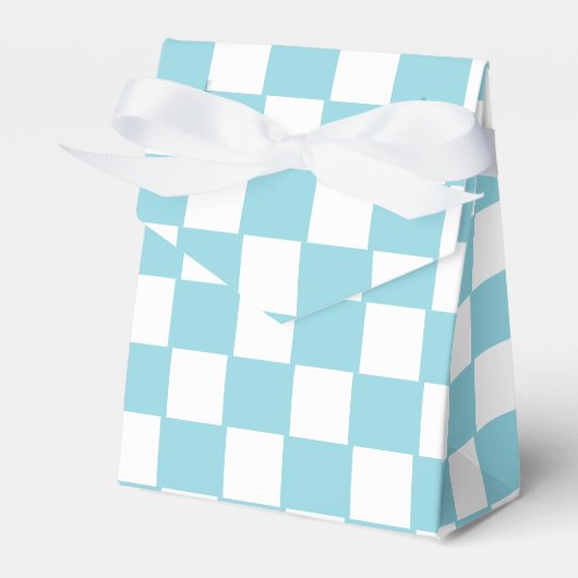 ロビンエッグブルーとホワイトスクエアパターンテント フェイバーボックス (正面サイド)