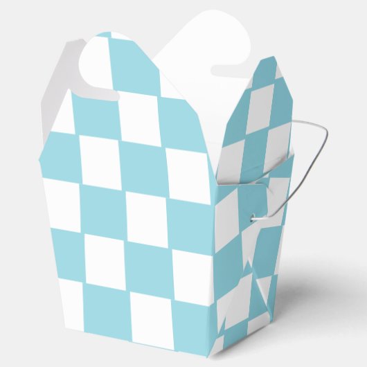 ロビンエッグブルーに白のスクエアパターンがプリントされたテイクアウトボックス フェイバーボックス (オープン)