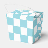 ロビンエッグブルーに白のスクエアパターンがプリントされたテイクアウトボックス フェイバーボックス (裏面サイド)