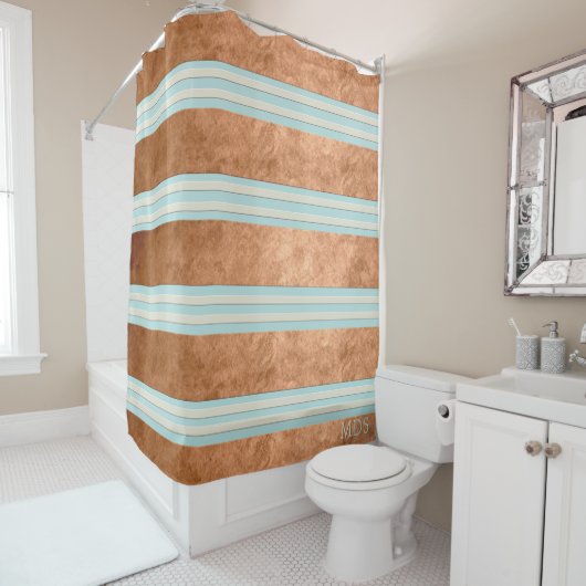 ロビンエッグブルー銅ストライプのシャワーカーテン シャワーカーテン (インサイチュ)