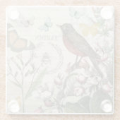 ロビンエレガントバードバタフライフランスのアート ガラスコースター (裏面)