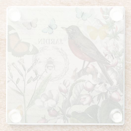 ロビンエレガントバードバタフライフランスのアート ガラスコースター (裏面)