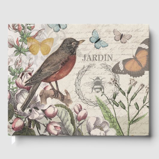 ロビンエレガントバードバタフライフランスのアート ゲストブック (正面)
