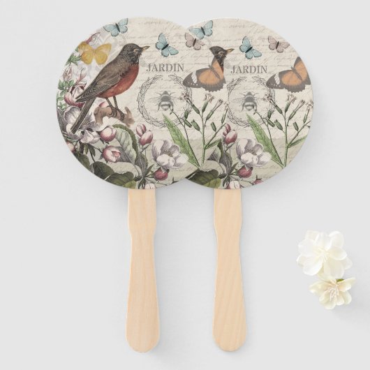 ロビンエレガントバードバタフライフランスのアート ハンドファン (正面&裏面)