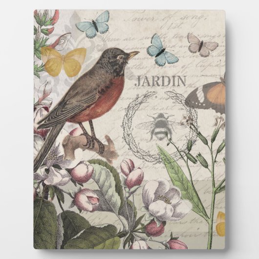 ロビンエレガントバードバタフライフランスのアート フォトプラーク (正面)